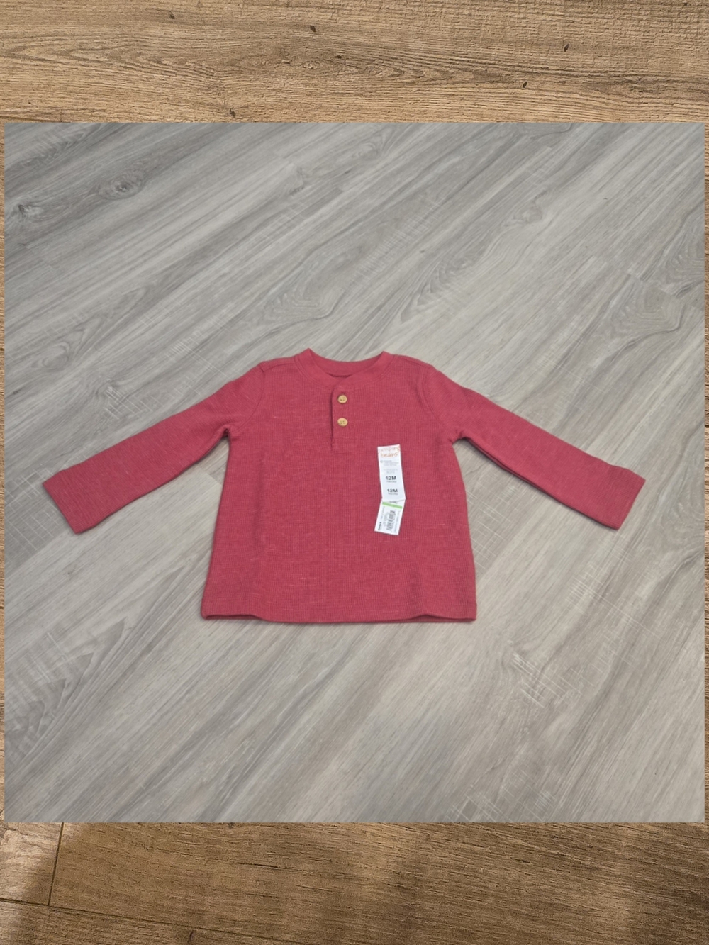🎄 NWT Jumping Beans Baby Boy Christmas Holiday Red Thermal Henley Size 12M 🎄